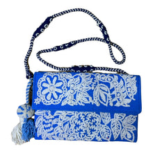 Load image into Gallery viewer, Hand Embroidered &quot;Envelope&quot; Wool Crossbody Handbag, Clutch, Purse - Turquoise and Cream
