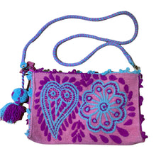 Load image into Gallery viewer, Hand Embroidered Wool Crossbody Handbag, Clutch, Purse &quot;Embroidery Front and Back&quot;- Pink/Turquoise
