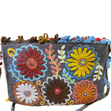Load image into Gallery viewer, Hand Embroidered Wool Crossbody Handbag, Clutch, Purse &quot;Embroidery Front and Back&quot;- Slate Gray/Multicolor Flowers
