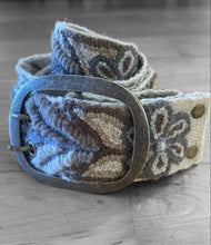 Load image into Gallery viewer, Embroidered Flower Belt, Peruvian, Handmade - Andina Beige, Brown and Blues
