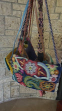 Load and play video in Gallery viewer, Hand Embroidered &quot;Envelope&quot; Wool Crossbody Handbag, Clutch, Purse - Turquoise and Cream
